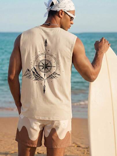 Manfinity EZcore 男士加大码简约图案印花圆领无袖背心，适合外出