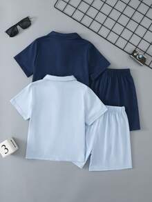 SHEIN 儿童/男童休闲日常百搭舒适条纹Polo衫和卡其色短裤套装，适合春夏季节日常穿着、运动、郊游、上学、聚会、节日、拍照等场合。 - 彩色 - 查看 4