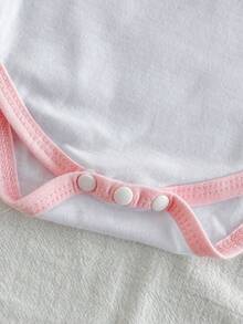 SHEIN Vintaside Kids 5件套新生儿男女宝宝信封领短袖大象印花连体衣+松紧腰全印花裤+帽子、手套、围兜，休闲舒适柔软套装，适合夏季户外或室内穿着 - 粉色 - 查看 8