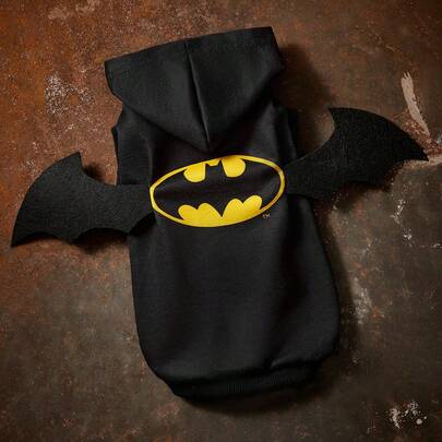 BATMAN X SHEIN Áo nỉ có mũ in họa tiết cho thú cưng, quần áo cho mèo, quần áo cho chó, cỡ XXS-XXXXL, cỡ cực nhỏ, cỡ cực lớn, hình cánh, hình dơi, logo, phong cách cá tính.