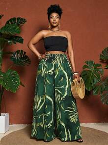 Maweii Pantalon ample décontracté et polyvalent en patchwork de couleurs pour femmes grandes tailles, pour un port quotidien - Vert - Voir 2