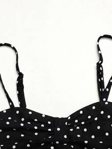 SHEIN Tween Girls' Casual Comfortable Polka Dot Camisole Top With Ruffle Hem - Black - View 3
