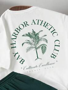 Manfinity Joysei Bộ đồ thường ngày in họa tiết lá nhiệt đới - Áo dệt kim màu xanh lá cây dáng ôm và quần short dệt màu xanh lá cây. - Nhiều màu - Xem 3