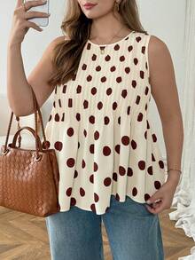 SHEIN LUNE Áo tank top nữ cỡ lớn in chấm bi, kiểu dáng thường ngày, thích hợp cho hẹn hò và du lịch. - Màu Khaki - Xem 5