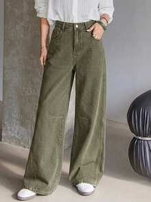 Dazy-Less Women's Loose Fit Distressed Military Green Casual Jeans, Suitable For Spring & Summer - Army Green - View 2