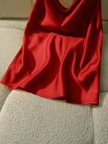 Franclia Women's Sexy Draped Neck Backless Fitted Camisole, Spring/Summer - Red - View 5