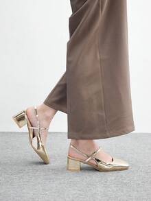 CUCCOO BIZCHIC 女士经典简约方跟高跟鞋，漆皮材质，适合全球四季通勤、优雅基础款度假、节日、办公、户外日常穿着，百搭实用 - 金黃色 - 查看 3