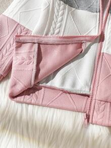 SHEIN Vintaside Kids 女童撞色拉链卫衣（不含T恤） - 彩色 - 查看 5