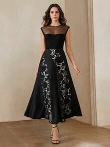 Anewsta Solid Color Drapey Asymmetric Contrast Lace Elegant Vintage Atmosphere Versatile Women's Skirt, Spring/Summer New Arrival - Black - View 5