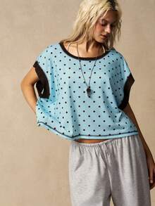 VARSIVA Women's Casual Colorblock Polka Dot Print Round Neck Batwing Sleeve T-Shirt - Multicolor - View 6