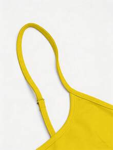 Plus Size Sexy Spaghetti Strap Asymmetric Hem Drawstring Casual Midi Dress - Yellow - View 4