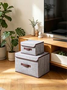1/2 Washable Linen Folding Storage Box, Foldable Storage Box, Covered Toy Sorting Basket, Laundry Basket - Grey - View 10