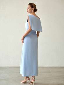 MOTF PREMIUM 女士优雅不对称露肩长裙，夏季 - 藍色 - 查看 3
