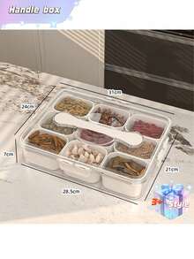 便携式 8/9/4 格零食盒，带提手；分隔托盘，适合存放零食、水果和坚果；透明熟食储存盒，适合野餐、旅行和冰箱储存；可放入洗碗机/微波炉；便携式水果、蔬菜、糖果和坚果托盘 - 非常适合午餐、沙拉、零食、旅行、露营和野餐准备；圣诞节礼物、万圣节礼物。 - 白色 - 查看 11