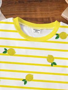 Playful Pals 1pc Girls Toddler Digital Print Round Neck Short Sleeve T-Shirt, Spring/Summer - Yellow - View 4