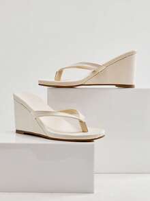 SHUZIA Women's Comfortable, Durable, Thong Wedge Sandals Summer Shoes - Khaki - View 5