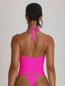 Musera Resort Slip bikini con laccetti, costumi da bagno per vacanze estive, abbigliamento da spiaggia essenziale per resort - Fucsia - Visualizzare 3