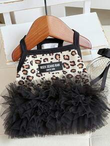 PETSIN 1PC Summer Fairy Leopard Mesh Suspender Dress For Dogs Cats, Anti-Shedding Skirt For Teddy Bichon Pomeranian Maltese - Black - View 11