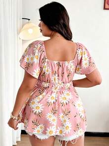 Vionelle Plus Size Front Tie Elastic Waist A-Line Printed Summer Blouse For Women - Multicolor - View 2