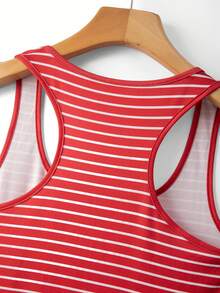 SHEIN LUNE Đầm ngắn không tay ôm sát cổ vuông kẻ sọc đỏ trắng mùa hè dành cho nữ - Đỏ - Xem 6
