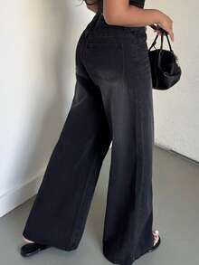 Alexandranx 女士宽松直筒蓝色牛仔裤、阔腿女裤、宽松女裤、女士牛仔裤 - 黑色 - 查看 4