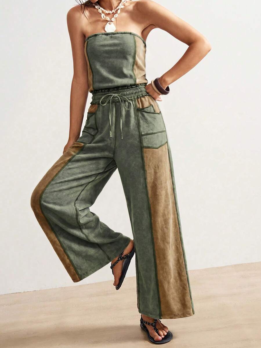 SHEIN BohoFeels Women's Casual Knit Patchwork Jumpsuit - Multicolor - View 1