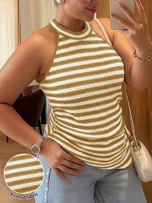 Plus Size Women Elegant Sleeveless French Style Casual Tank Top - Pale Yellow - View 1