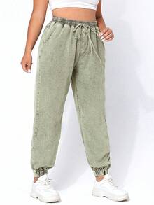 Jeanoix Quần jean jogger dáng rộng, chất liệu vải mài, thích hợp mặc thường ngày. - màu xanh lá - Xem 4