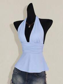 SHEIN ICON 万圣节女士露背吊带黑色娃娃衫 - 淺藍色 - 查看 7