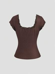 SHEIN Sweetro Áo thun phong cách sinh viên Y2K giản dị, gợi cảm, chấm bi, đa năng, thích hợp cho kỳ nghỉ. - Cà phê nâu - Xem 2