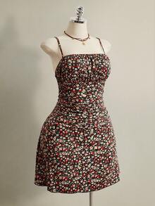 SHEIN ICON 大码女士花卉荷叶边吊带度假连衣裙 - 彩色 - 查看 5