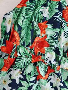 Baby Girl Floral Print Halter Neck Romper, Casual Vacation Outfit - Navy Blue - View 4