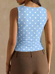 SHEIN BAE Áo không tay chấm bi dáng casual dành cho nữ, thích hợp cho mùa hè. - Màu xanh nhạt - Xem 2