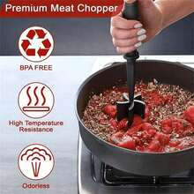 1Pc Meat Chopper, Ground Meat Masher, Heat Resistant Meat Crusher, Perfect For Hamburger Meat, Beef, Ground Beef, High Quality Meat Mincer For Hamburger, Beef, Turkey & More 2. - Black - View 2