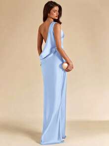 SHEIN BAE Sage Green, Pistachio Green Sexy Satin Backless Maxi Fishtail Dress, Bridesmaid Dress, Satin Dress, Sexy Dress, Brunch Dress, Wedding Guest Attire,Dresses For Women Summer - Baby Blue - View 7