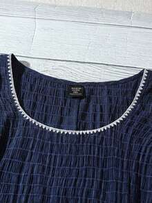 SHEIN VCAY Camisa de uso diario versátil y casual con cuello redondo y bloques de color para mujer de talla grande - Azul Marino - Ver 5