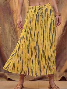 Hansera Chân váy xếp ly in họa tiết tie-dye thường ngày dành cho nữ - Màu vàng - Xem 6