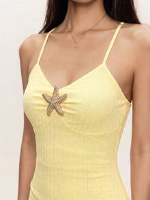 Rina Fox Đầm hai dây họa tiết dành cho nữ, thích hợp cho kỳ nghỉ biển năm 2026. - Màu vàng - Xem 5