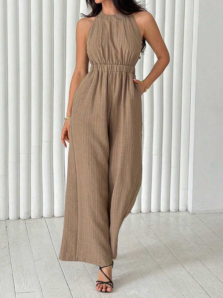Casual Elegant Khaki Jumpsuit For Women, Spring & Summer Lounge Sets For Women