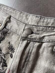 ROMWE MEN Street Life Quần short denim nam kiểu dáng thường ngày in hình hổ, thích hợp cho mùa hè. - Xám - Xem 4