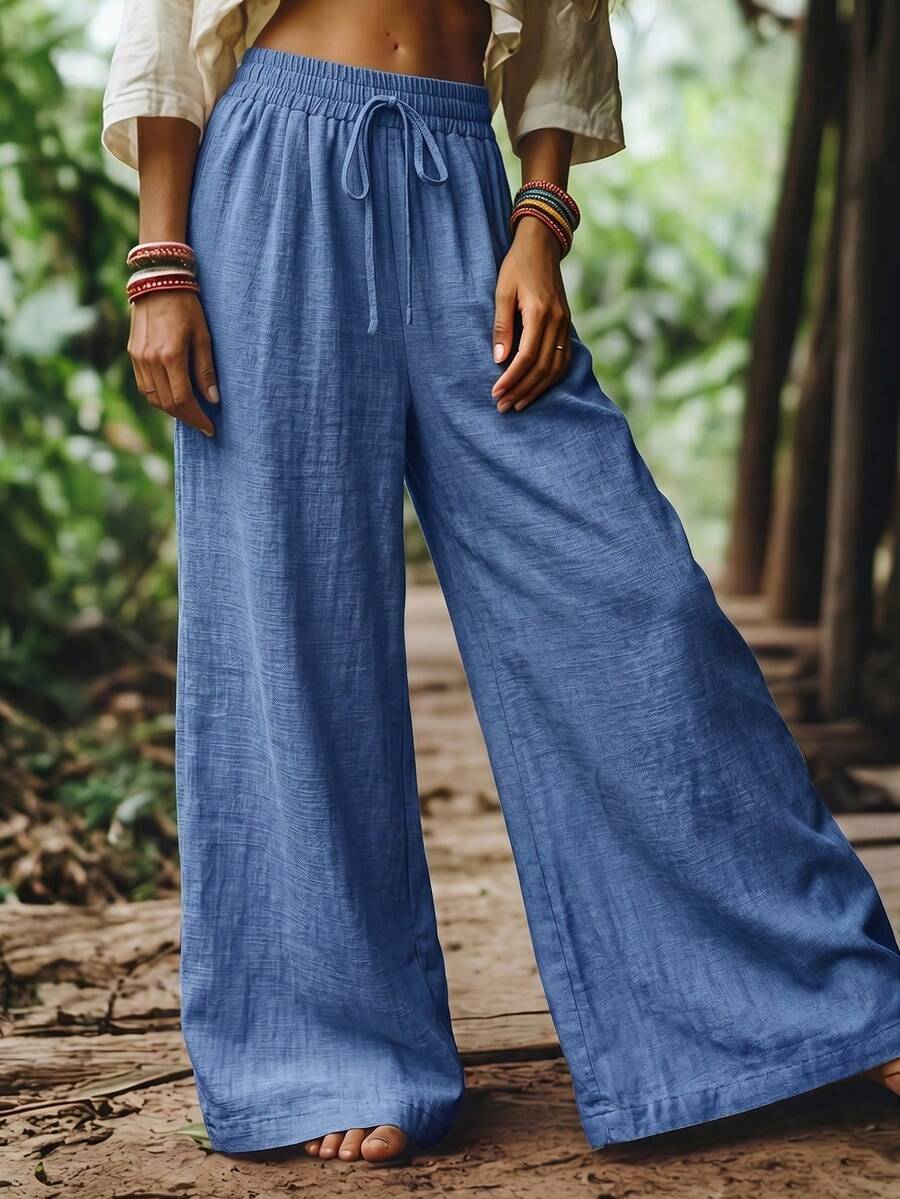 Louniche Pantalones casuales de pierna ancha versátiles - Azul - Ver 1