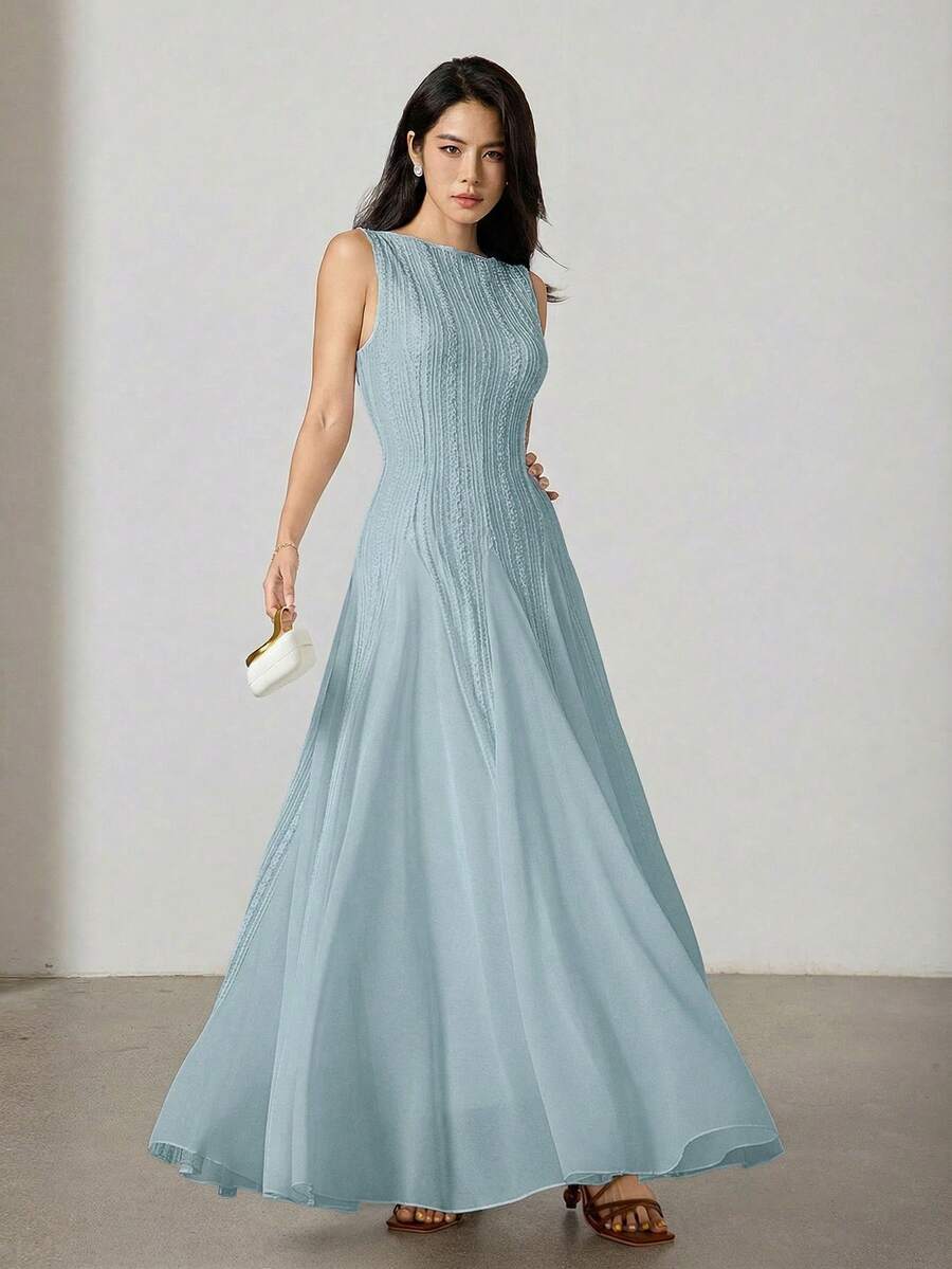 Heiryn Đầm không tay màu trơn dành cho nữ, thanh lịch cho mùa hè. - Màu xanh nhạt - Xem 1