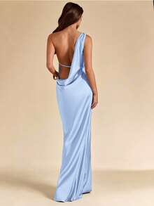 SHEIN BAE Sage Green, Pistachio Green Sexy Satin Backless Maxi Fishtail Dress, Bridesmaid Dress, Satin Dress, Sexy Dress, Brunch Dress, Wedding Guest Attire,Dresses For Women Summer - Baby Blue - View 4