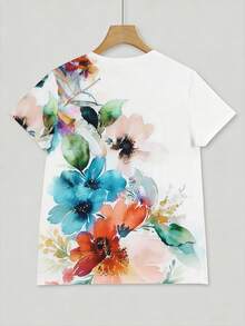 EMERY ROSE Women's Floral Print Casual Round Neck Short Sleeve T-Shirt - Multicolor - View 2