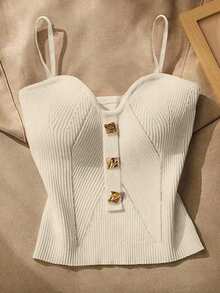 Franclia Women's Summer Casual Metal Decor Camisole Knit Top - Multicolor - View 5