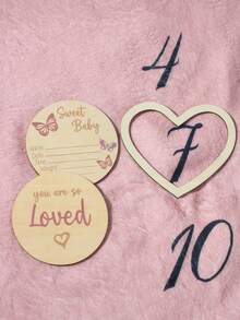 Newborn Baby Number Print Contrast Pompom Trim Round Neck Photography Outfit - Pink - View 3