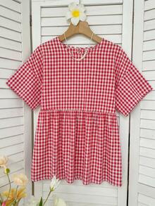SHEIN EZwear Áo sơ mi dệt kim kẻ caro cotton tối giản, phong cách thường ngày dành cho nữ, thích hợp cho mùa hè, áo mùa hè, thích hợp cho đi làm hàng ngày, hẹn hò, tụ họp, mùa thu/đông/hè, Giáng sinh, Năm mới, Lễ Tạ ơn, tiệc tùng, đám cưới, bãi biển, lễ tốt nghiệp, thời trang, thanh lịch, thường ngày, đi chơi, hẹn hò, đặt chỗ, đi làm, sáng bóng, Ngày lễ tình nhân, sang trọng, kỳ nghỉ, thường ngày, Y2K, đi chơi, lễ tốt nghiệp, v.v. - Đỏ - Xem 3