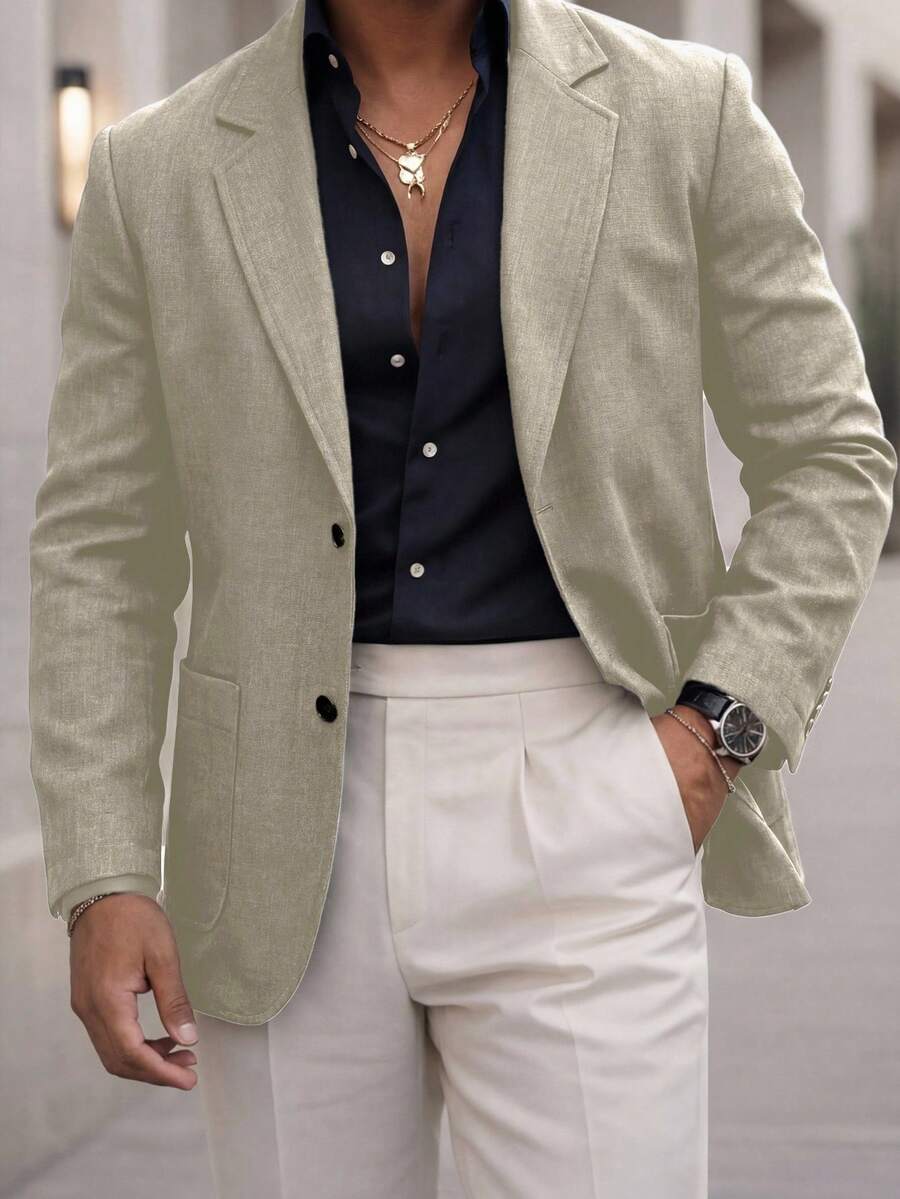 Manfinity Bizformal Áo khoác vest nam cổ ve lật, kiểu dáng tối giản, thích hợp mặc hàng ngày. - Màu Khaki - Xem 1