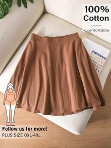 CosyJoli Falda casual de talle elástico de unicolor para mujer de talla grande - Marrón - Ver 2