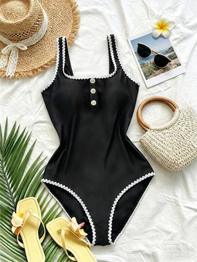 Roelina Bộ áo liền quần nữ thời trang thường ngày có cúc trang trí